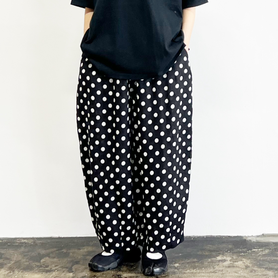 LINEN PRINTED CROPPED EASY CIRCUS PANTS【POLKA D