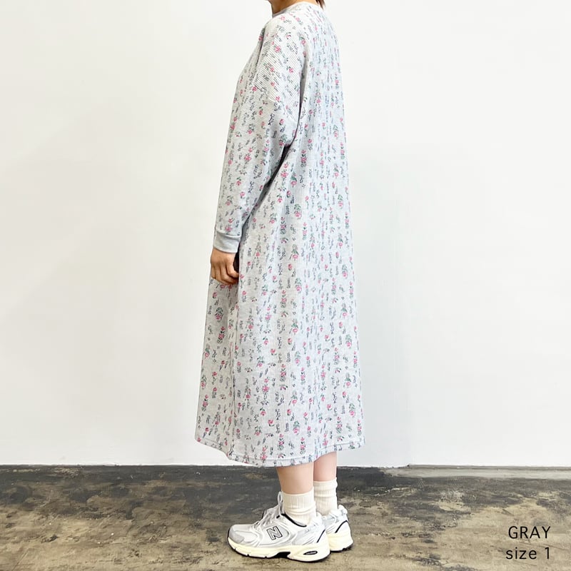美品 AURENLEV Waffle 2way Tops グレー 花柄 花柄もっちもちニット