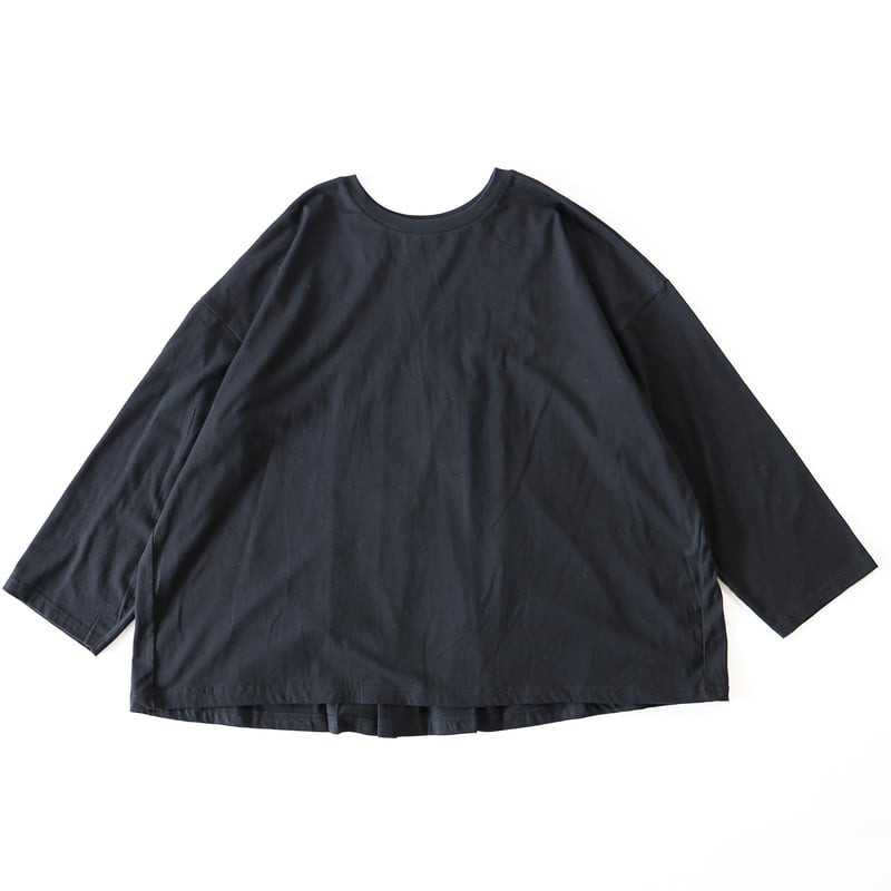 プリーツ加工 長袖カットソー ブルー×ブラック BACK PLEATS L/S TEE ORGANIC COTTON JERSEY 長袖バ
