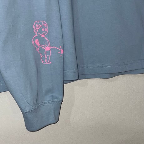 oversizeおしっこくんだらけビッグシルエットロンT pink/ash blue