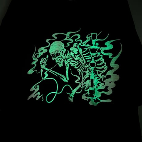【予約販売】ゆるふわぴんくチャン×peequodコラボ“シシャどくろ”ビッグシルエットtee 蓄光ver