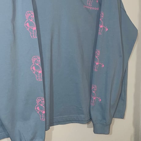 oversizeおしっこくんだらけビッグシルエットロンT pink/ash blue