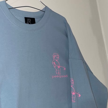 oversizeおしっこくんだらけビッグシルエットロンT pink/ash blue