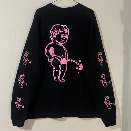 oversizeおしっこくんだらけビッグシルエットロンT pink/black