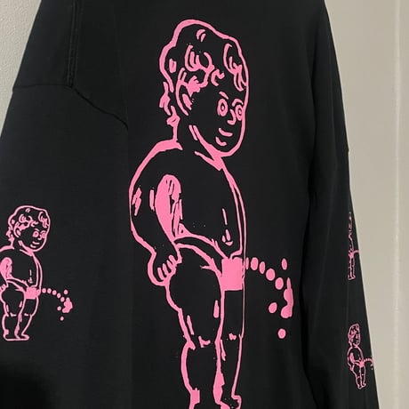 oversizeおしっこくんだらけビッグシルエットロンT pink/black