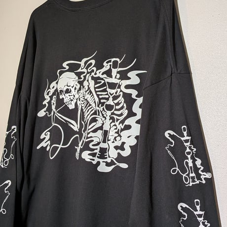 【予約販売】ゆるふわぴんくチャン×peequodコラボ“シシャどくろ”ビッグシルエットロンT  蓄光ver