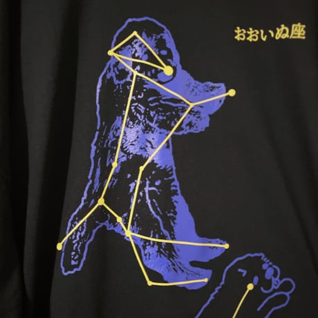 おおいぬ座はめっちゃイヌの形してるからわかるけど、点２つ結んだだけでこいぬ座と言い張っているこいぬバリ強引でかわいいねロンT
