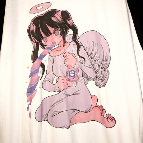 【予約販売】豚箱ゑる子コラボアイテム 『酒乱天使』（エンジェル・オートマタ）ラグランtee
