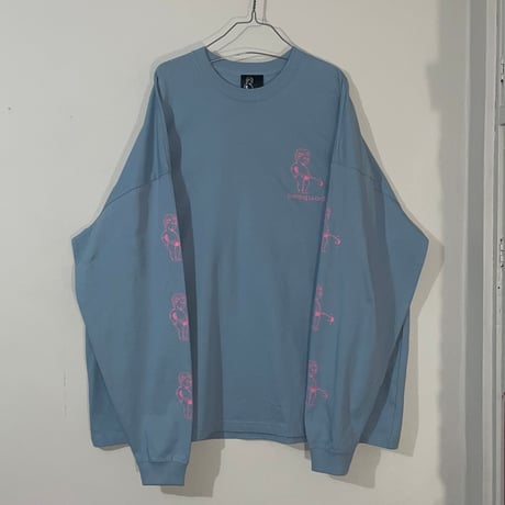 oversizeおしっこくんだらけビッグシルエットロンT pink/ash blue