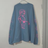 oversizeおしっこくんだらけビッグシルエットロンT pink/ash blue