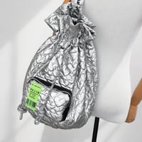 Silver Quilted Drawstring Backpack