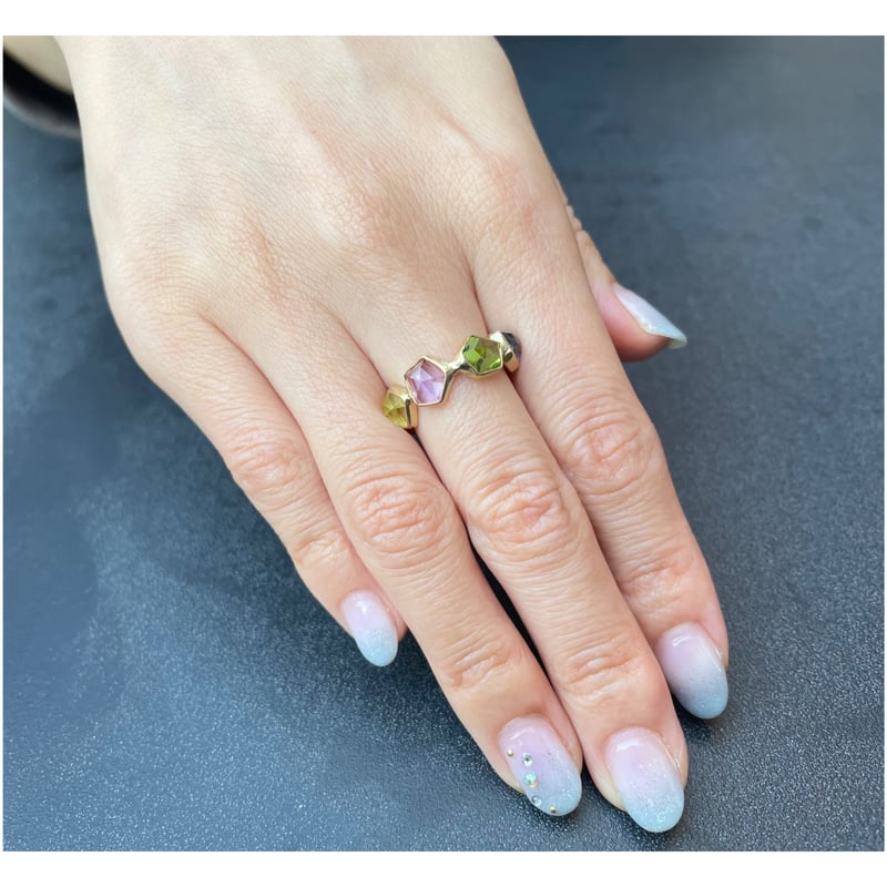 マルチカラーストーン リング ピングゴールド 11号 EP006-8]K18PGマルチカラーストーン/ダイヤピンキーリング