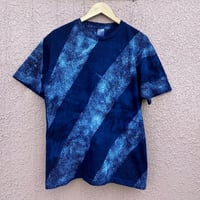 斜め極ストライプ抜染藍染めTシャツ Lサイズ 男女兼用『一点物』