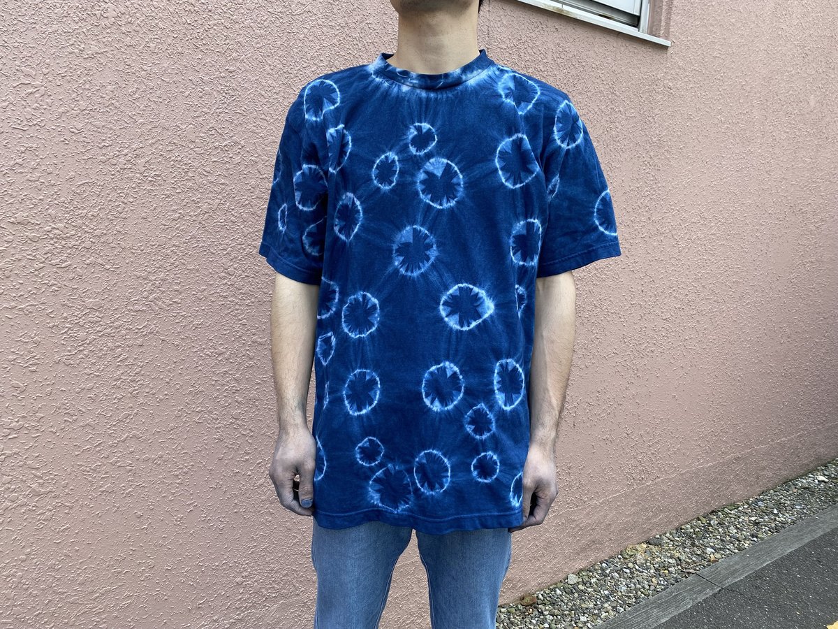 t*o様 たまらなく襤褸に浸って下さい/藍染 王玉絞り水玉模様藍染めTシャツ XLサイズ 男女兼用 『一点物