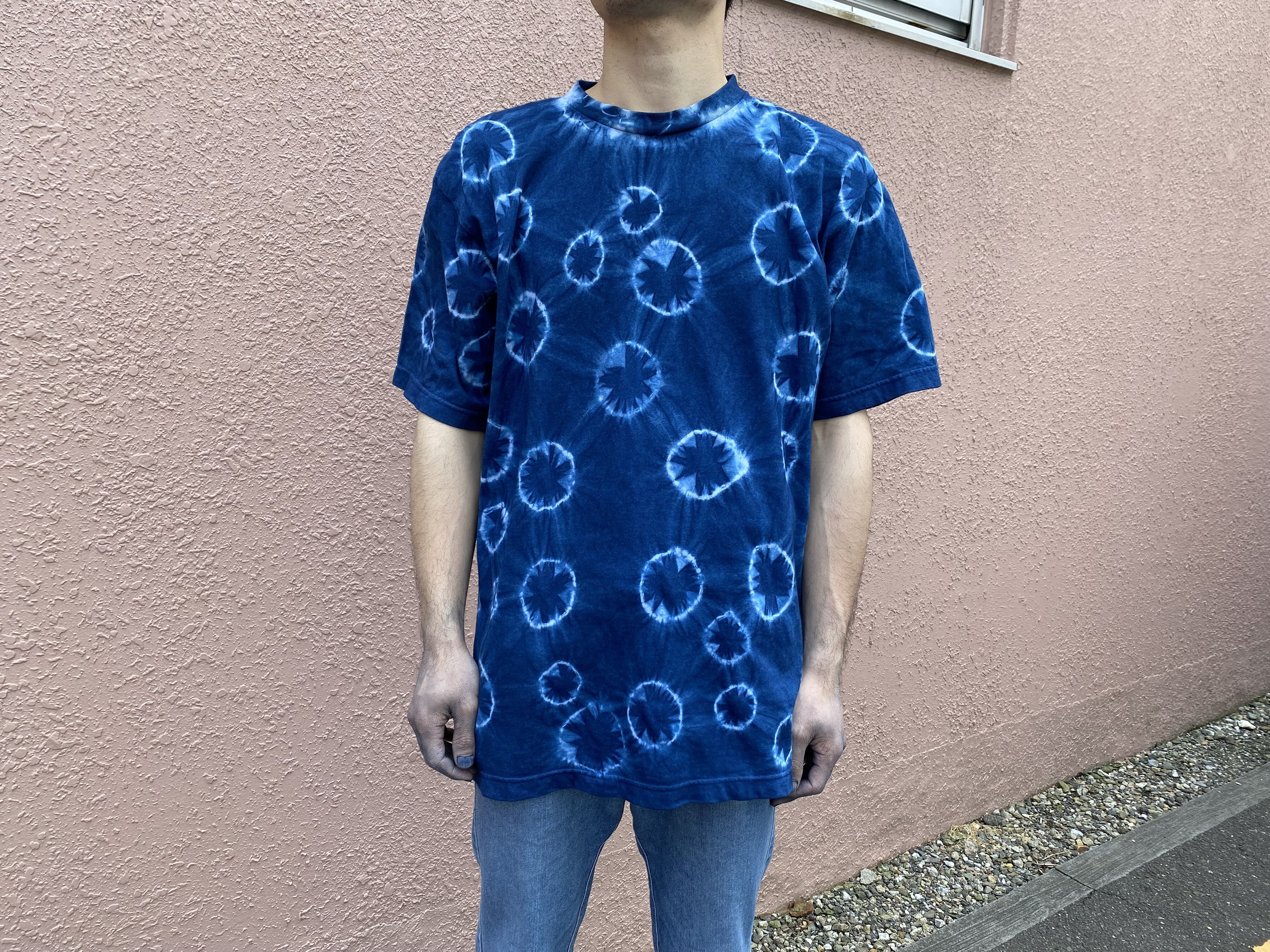 王玉絞り水玉模様藍染めTシャツ XLサイズ 男女兼用 『一点物』 | 和