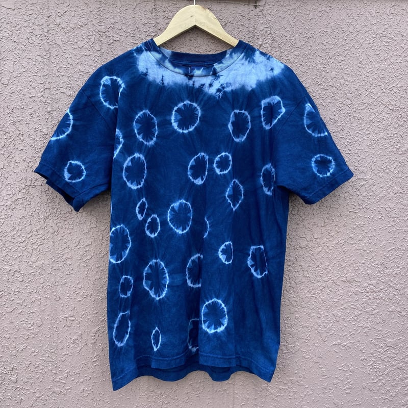 王玉絞り水玉模様藍染めTシャツ Lサイズ 男女兼用 『一点物』 | 和なり