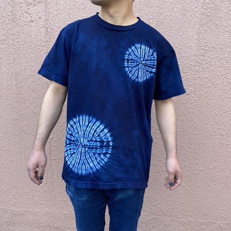 日頃の感謝を込めて大特価！！『一点物』藍染め唐松絞りTシャツ濃淡染め技法 Mサイズ  男女兼用『一点物』