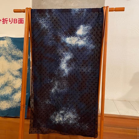 藍染め水玉ストール 濃淡染めオーロラ抜染 190×52cm 男女兼用 『一点物』