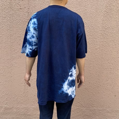 日頃の感謝を込めて大特価！！『一点物』藍染めTシャツ唐松絞りに雲 XLサイズ  男女兼用『一点物』