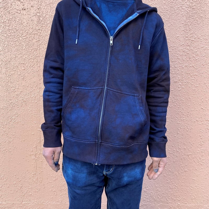 希少　BLUE/BLUE インディゴ染め パーカー　ブルーブルー　編み上げ　L 希少 BLUE/BLUE インディゴ染め パーカー ブルーブルー 編み上げ