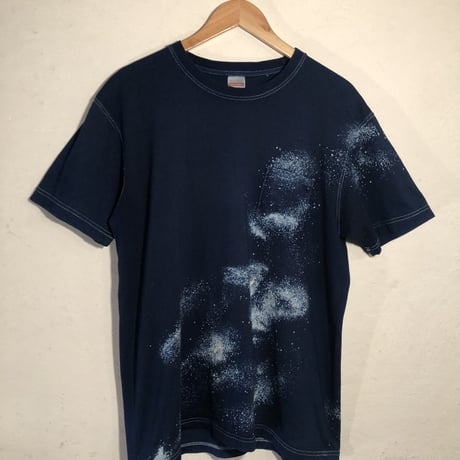 日頃の感謝を込めて大特価！！『一点物』&コロナに負けるな！！藍染め厚地ポケット付きTシャツ XLサイズ オーロラ抜染 男女兼用『一点物』