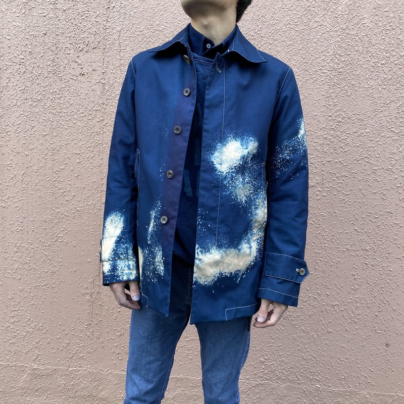 一点物』藍染めチェスタージャケット「龍雲」抜染 濃淡染め技法 『一点