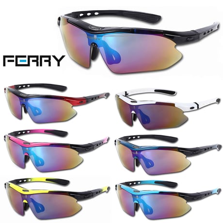 (フェリー) FERRY 偏光レンズ スポーツサングラス フルセット専用交換レンズ5枚 ユニセックス ブルー/ブラック