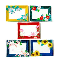 九谷焼　青郊窯　5.7号皿 四季の花　長方形皿17.2センチ×12.8センチ　５枚セット【和食器　花柄　角皿　】【御結婚御祝・内祝・新築御祝・還暦御祝・御礼・寿・ギフト包装可能】