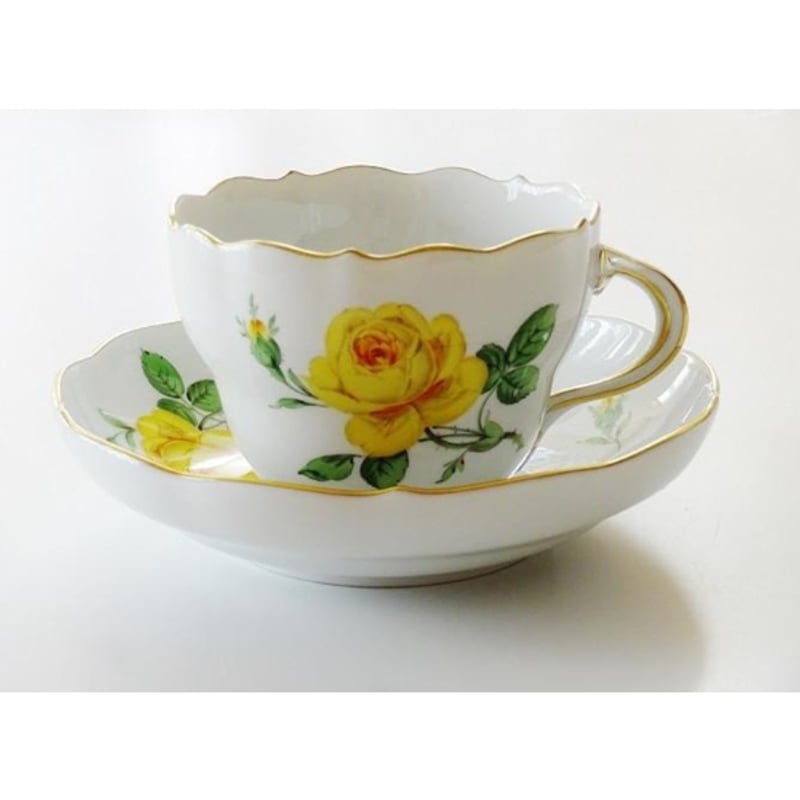 ★美品【Meissen】マイセンの金縁 イエローローズの器 マイセン イエローローズ コーヒーカップ＆ソーサー【御結婚御祝・内祝