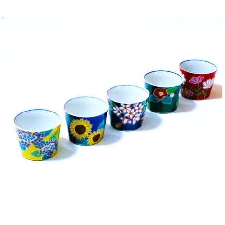 九谷焼　青郊窯　 四季の花　フリーカップ　5点セット【和食器　酒器　タンブラー　カップ　湯飲み　綺麗】【御結婚御祝・内祝・新築御祝・還暦御祝・御礼・寿・ギフト包装可能】