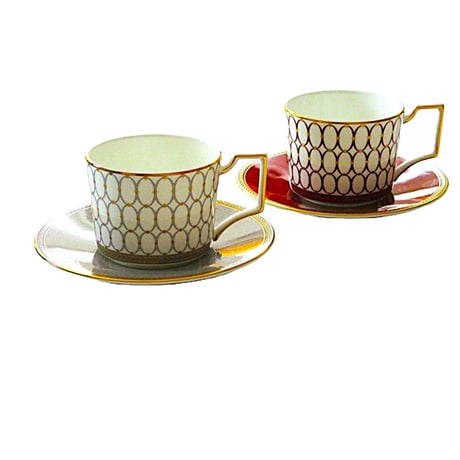 ウェッジウッドWEDGWOOD ルネッサンスグレー・レッド　ティーカップ＆ソーサ　ぺア【セット　プレゼント　ギフト　ブランド食器】【御結婚御祝・内祝・新築御祝・還暦御祝・御礼・寿・ギフト包装可能】