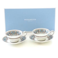 ウェッジウッドWEDGWOOD　フロレンティーンターコイズ　ティーカップ＆ソーサー　ピオ二ーペア（ブランドボックス付き）【御結婚御祝・内祝・新築御祝・還暦御祝・御礼・寿・ギフト包装可能】