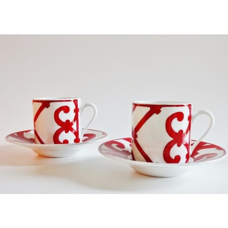 エルメス　ガタルギヴィール　レッド　コーヒーカップ＆ソーサー　ペア　ブランドボックス付属【御結婚御祝・内祝・新築御祝・還暦御祝・御礼・寿・ギフト包装可能】