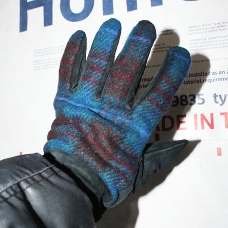 Suede & Wool Plaid Gloves <Dead Stock>