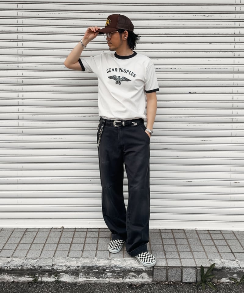 Wing Glyph Ringer Tee / Natural × Dusty Black |