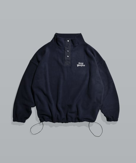 Basic Logo Fleece Half Button Pullover / Navy