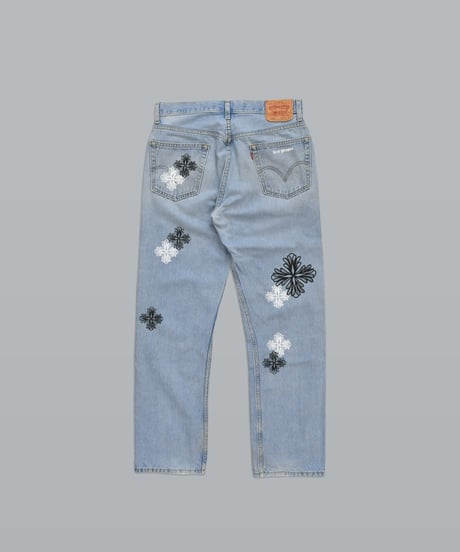 Blossom Cross Levi's 505 Used Remake Denim Pants W86 L81 / LS128
