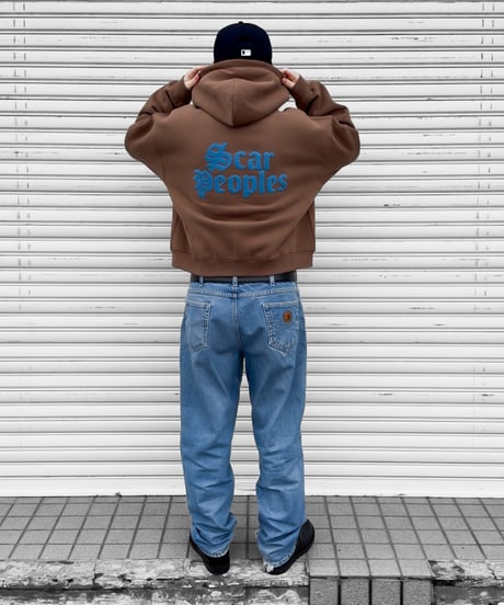 Alpha Logo Box Zip Hoodie / Brown