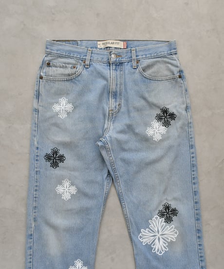 Blossom Cross Levi's 505 Used Remake Denim Pants W86 L81 / LS128