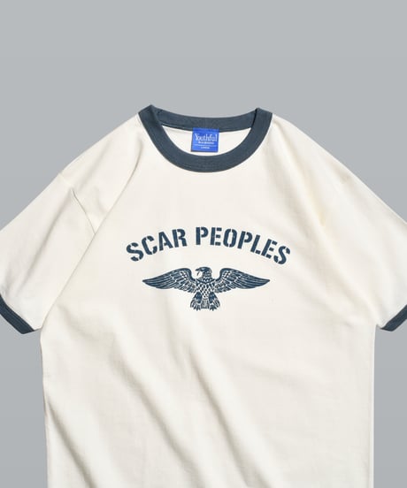 Wing Glyph Ringer Tee / Natural × Dusty Blue