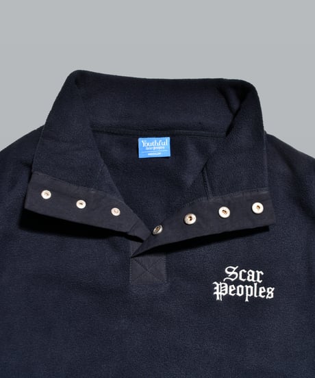 Basic Logo Fleece Half Button Pullover / Navy