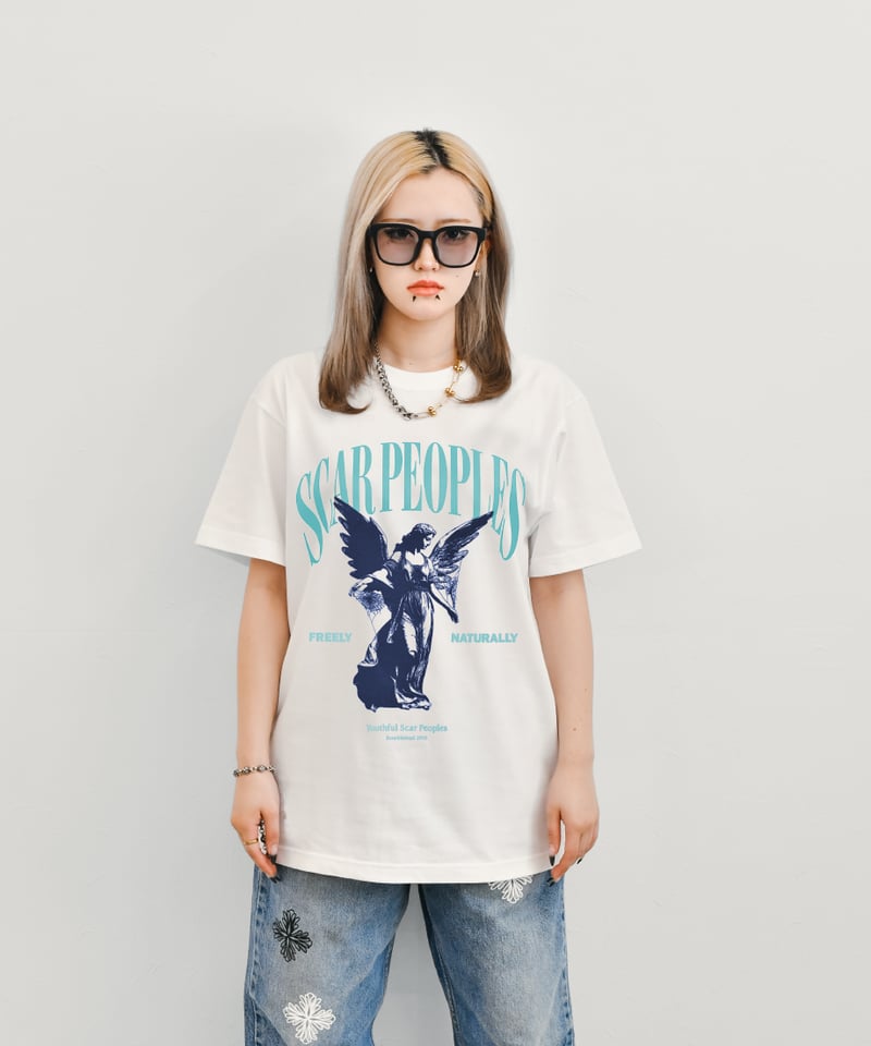 Maria Wings Tee / White × Blue | Youthful Scar
