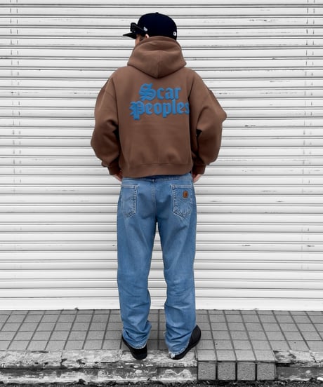 Alpha Logo Box Zip Hoodie / Brown