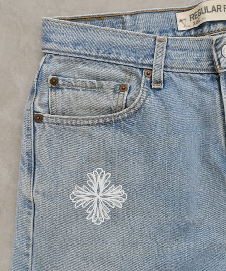 Blossom Cross Levi's 505 Used Remake Denim Pants W86 L81 / LS128