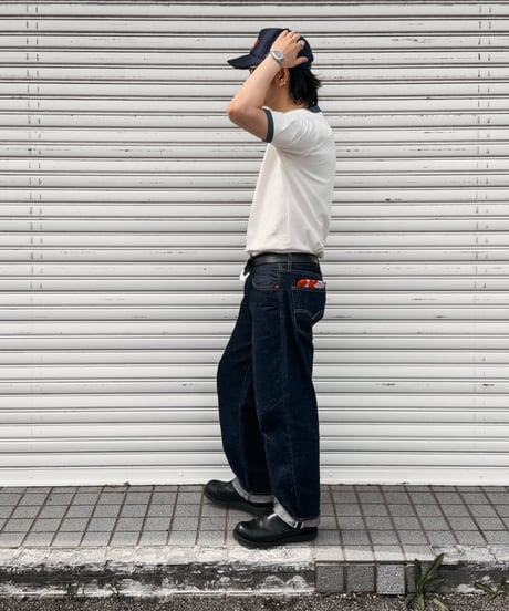 Wing Glyph Ringer Tee / Natural × Dusty Blue