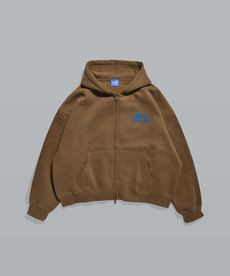 Alpha Logo Box Zip Hoodie / Brown