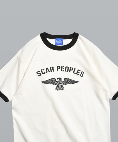 Wing Glyph Ringer Tee / Natural × Dusty Black