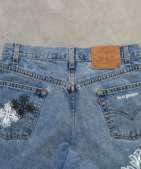 Blossom Cross Levi's 550 Used Remake Denim Short Pants W78 / LS142