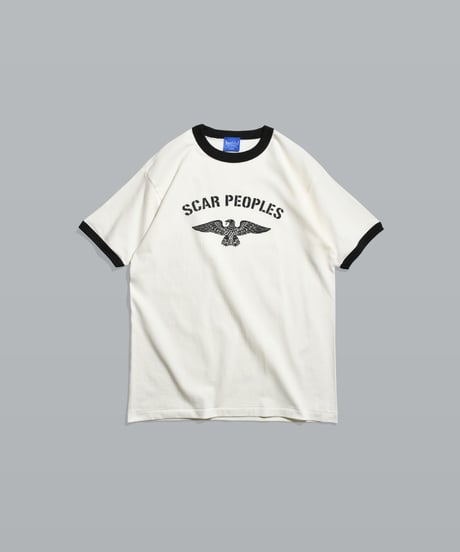 Wing Glyph Ringer Tee / Natural × Dusty Black