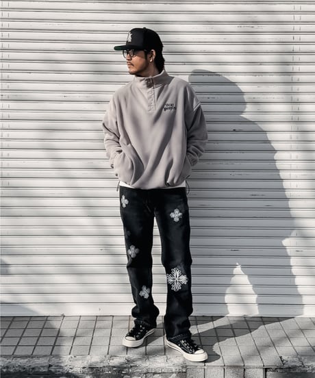 Basic Logo Fleece Half Button Pullover / Grey